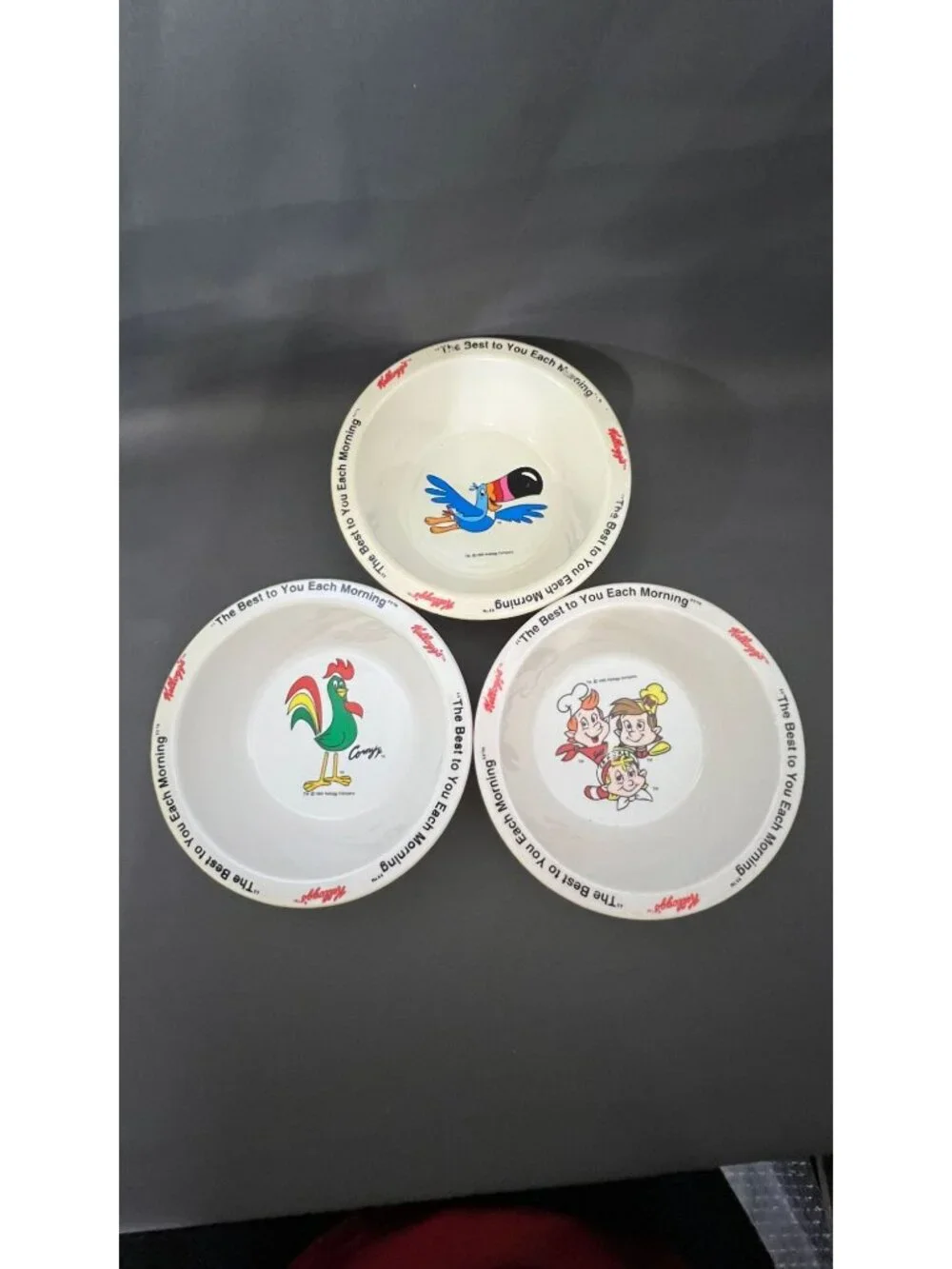 Set Of 3 Vintage Kelloggs Character Cereal Bowls Snap Crackle Pop Corny & Toucan